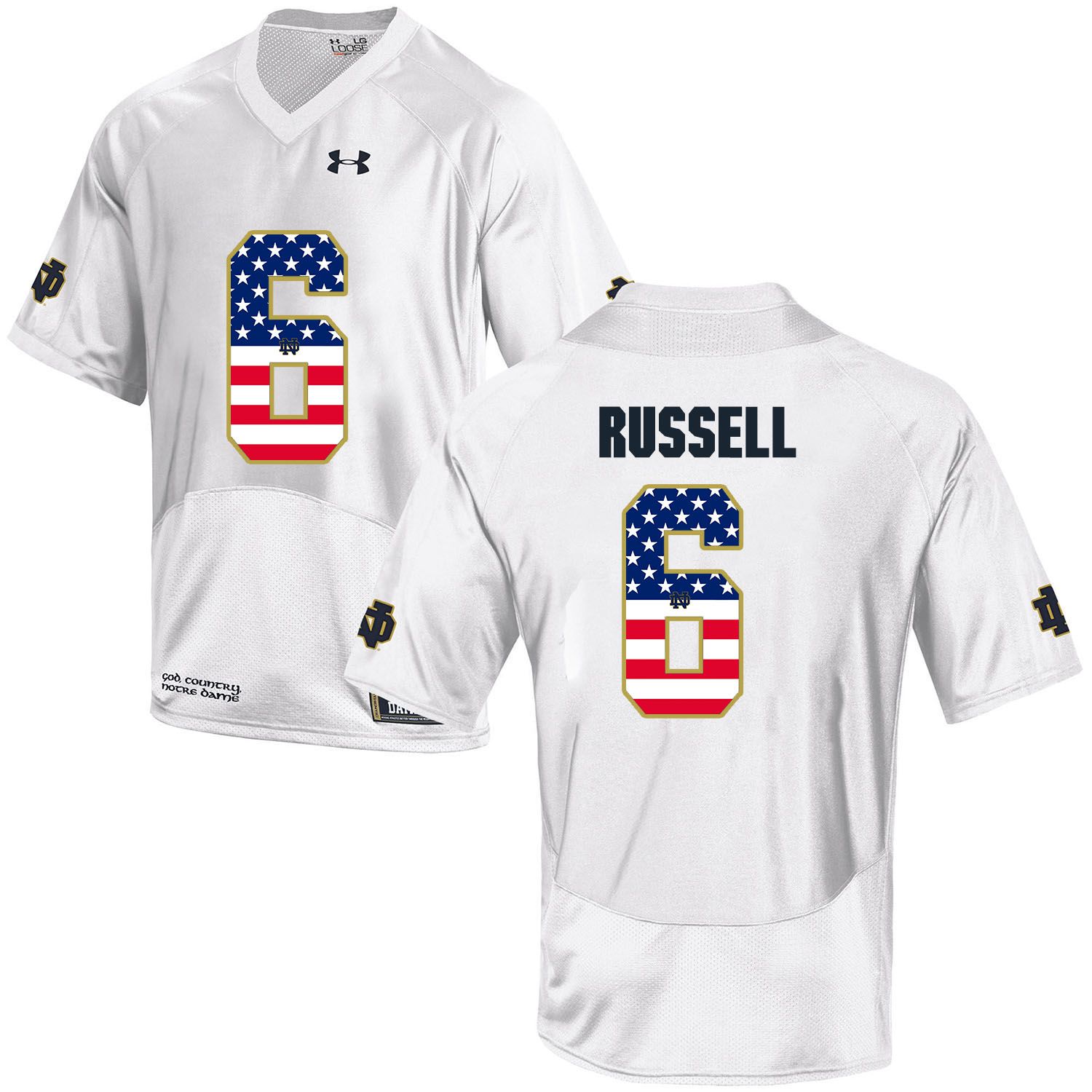 Men Norte Dame Fighting Irish #6 Russell White Flag Customized NCAA Jerseys